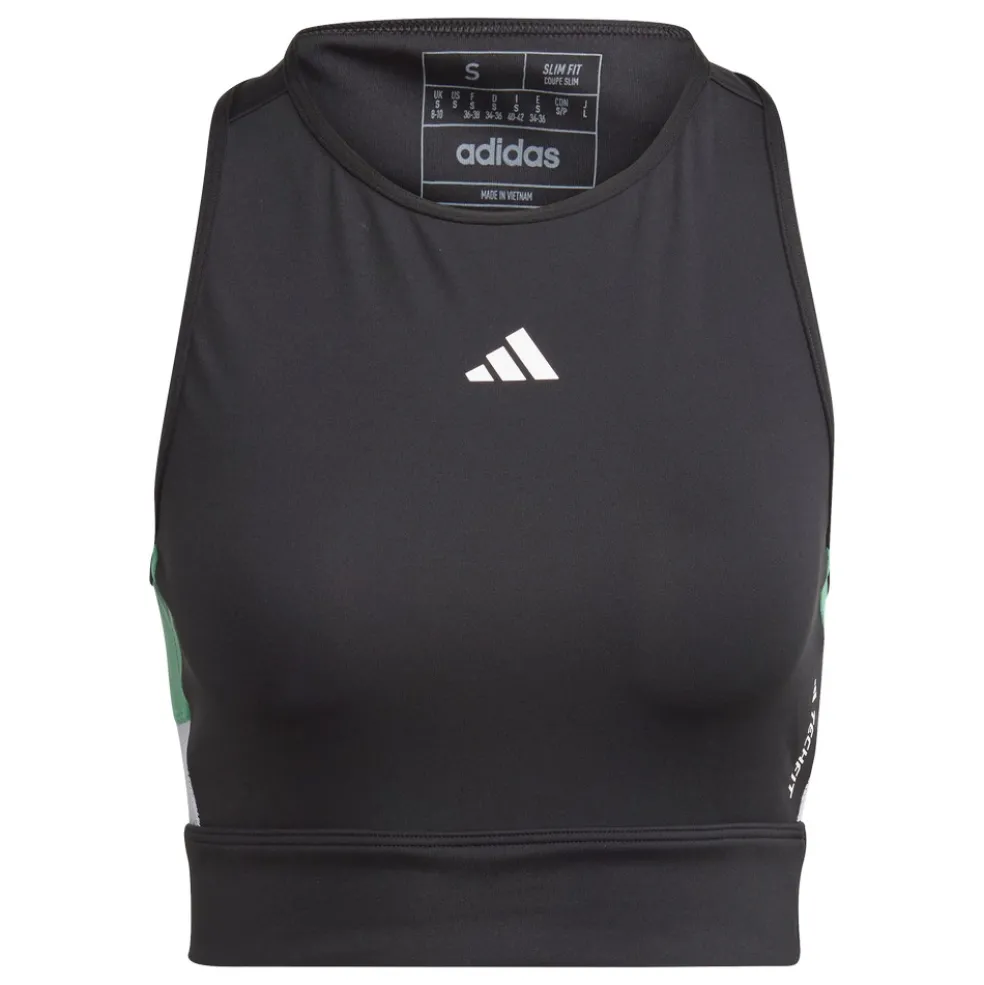 Adidas Techfit Colorblock Cropped Training tanktop dames black semi court green