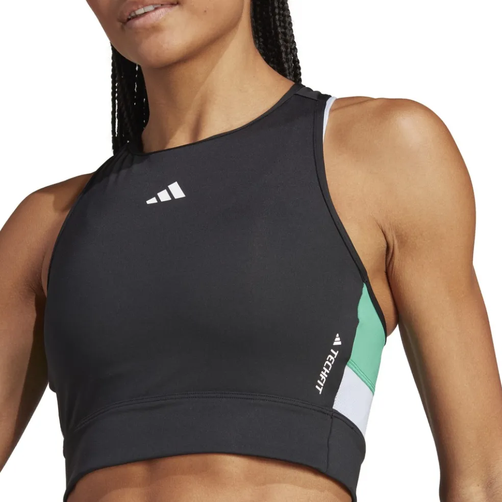 Adidas Techfit Colorblock Cropped Training tanktop dames black semi court green