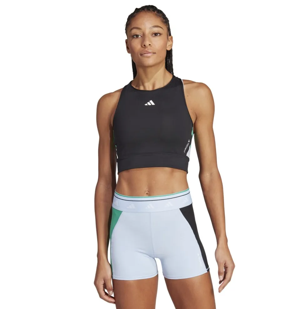 Adidas Techfit Colorblock Cropped Training tanktop dames black semi court green