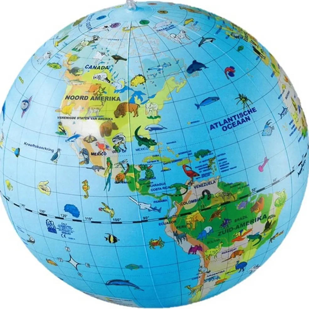 Caly Toys Wereldkaart met dieren opblaasbare bal 50 cm