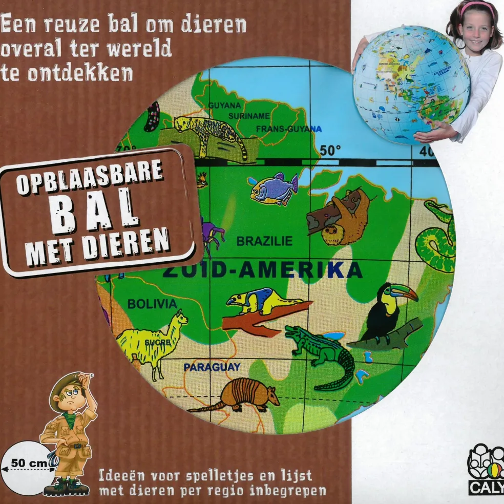 Caly Toys Wereldkaart met dieren opblaasbare bal 50 cm