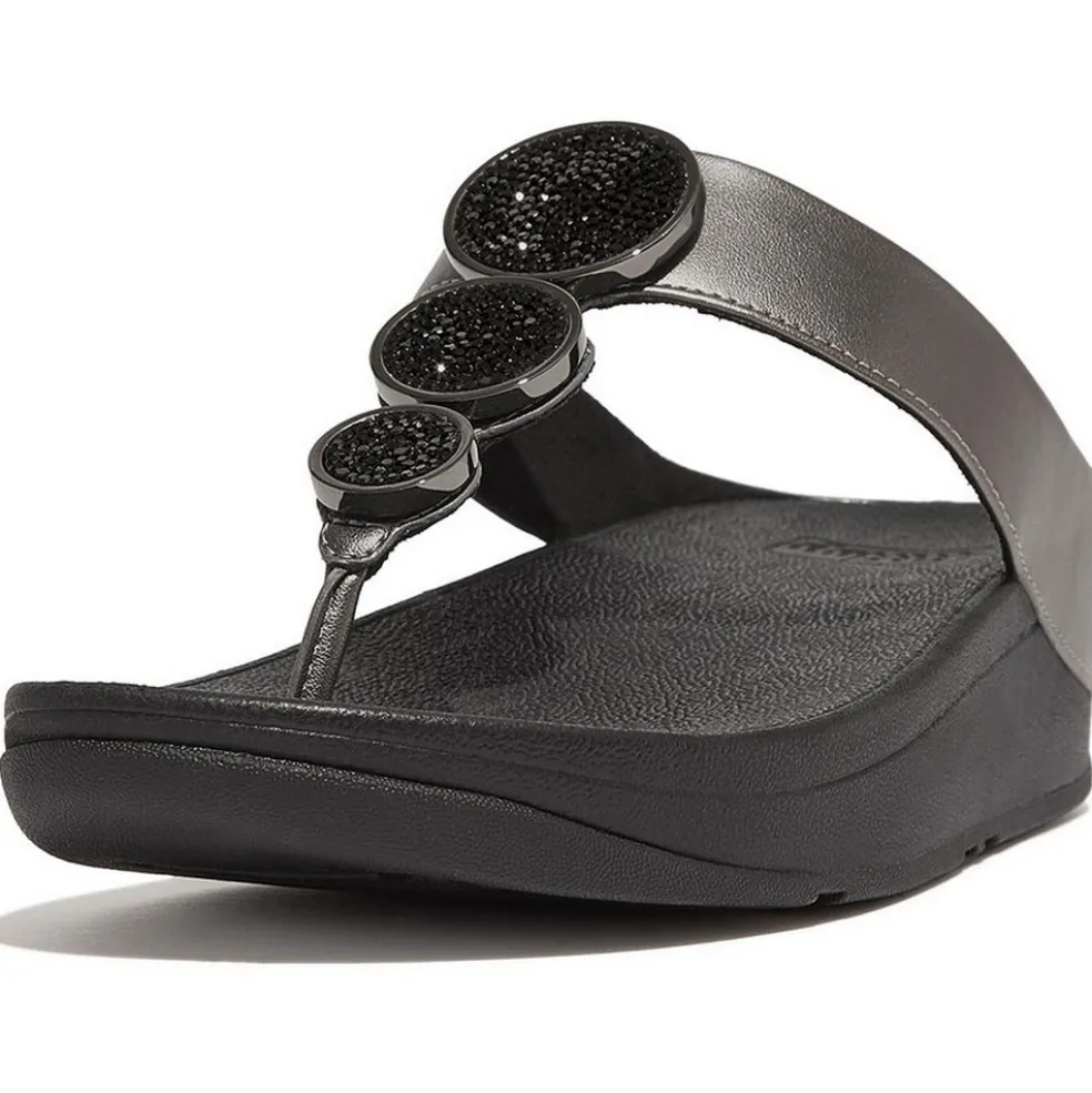 Fitflop Halo Bead-Circle Metallic Toe-Post slippers dames pewter black