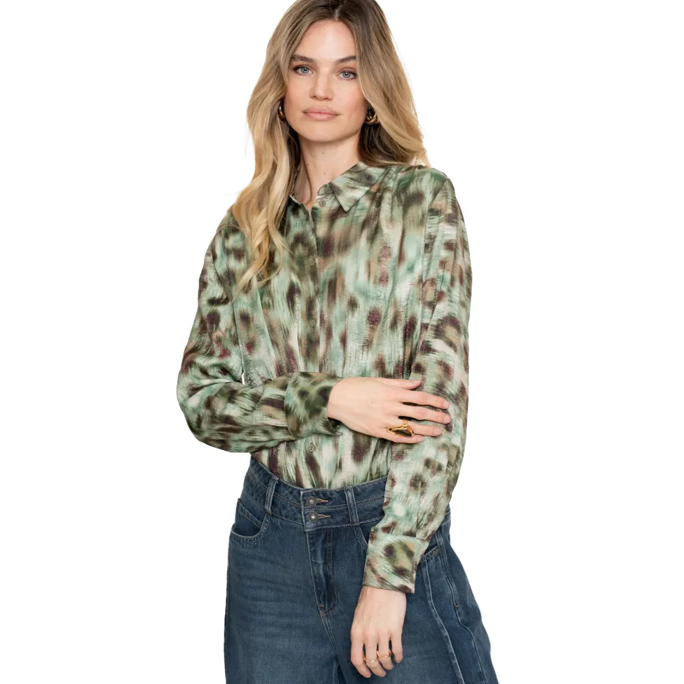 Geisha blouse dames green brown