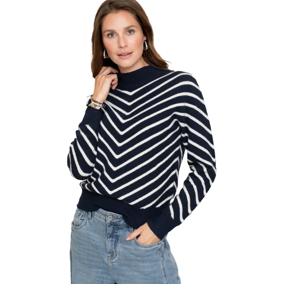 Geisha sweater dames navy off white