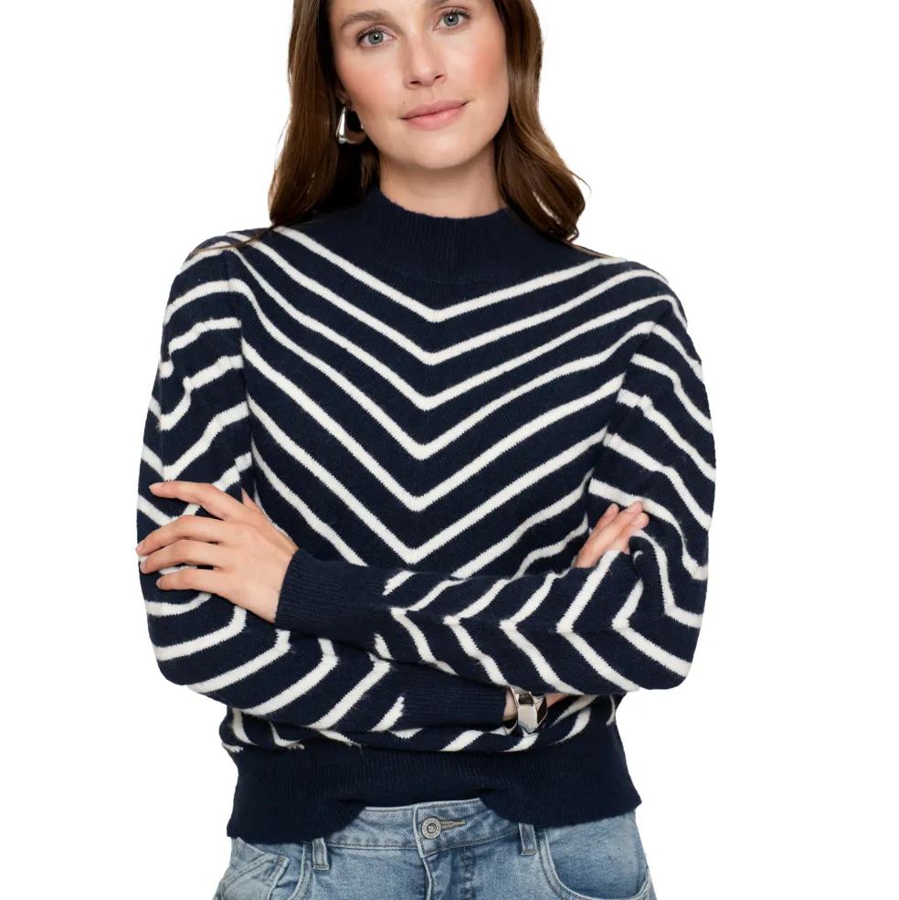 Geisha sweater dames navy off white