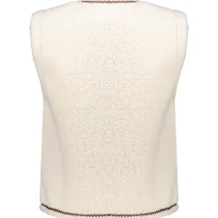Geisha Teddy Embroidery vest dames off white tape dark brown zigzag