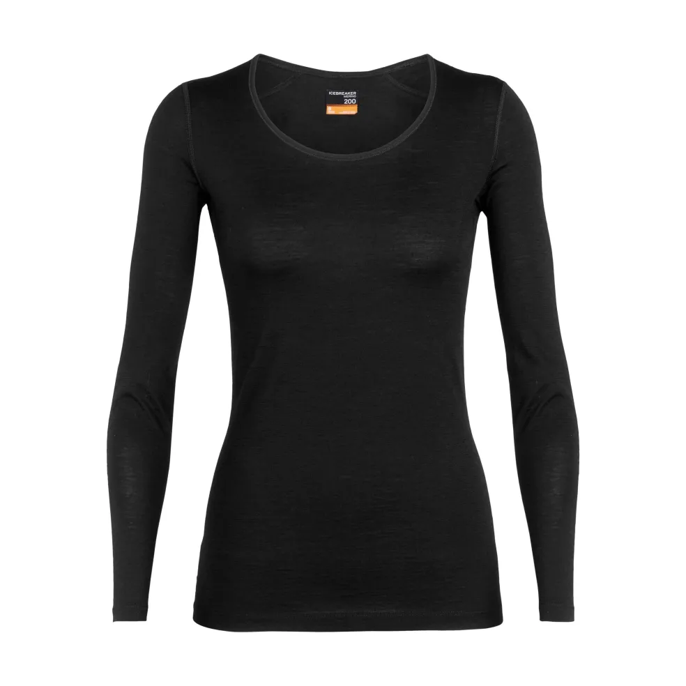 Icebreaker 200 Oasis LS lage ronde hals thermoshirt dames black